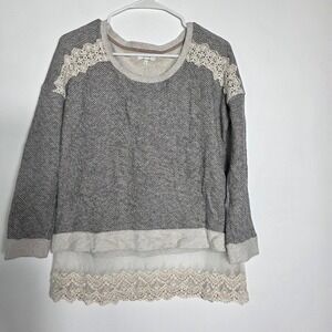 Maurice Gray Lace Shoulder Tunic‎ Layered Look Sweater Womens Size L
